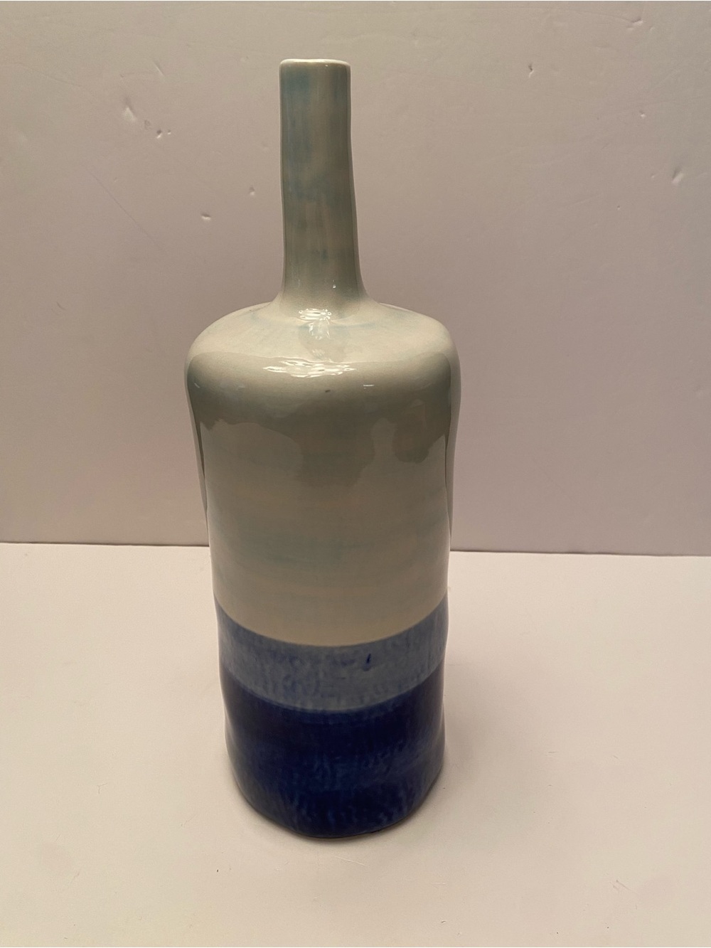 Ombré dark blue to light blue ceramic glazed Bottle Vase